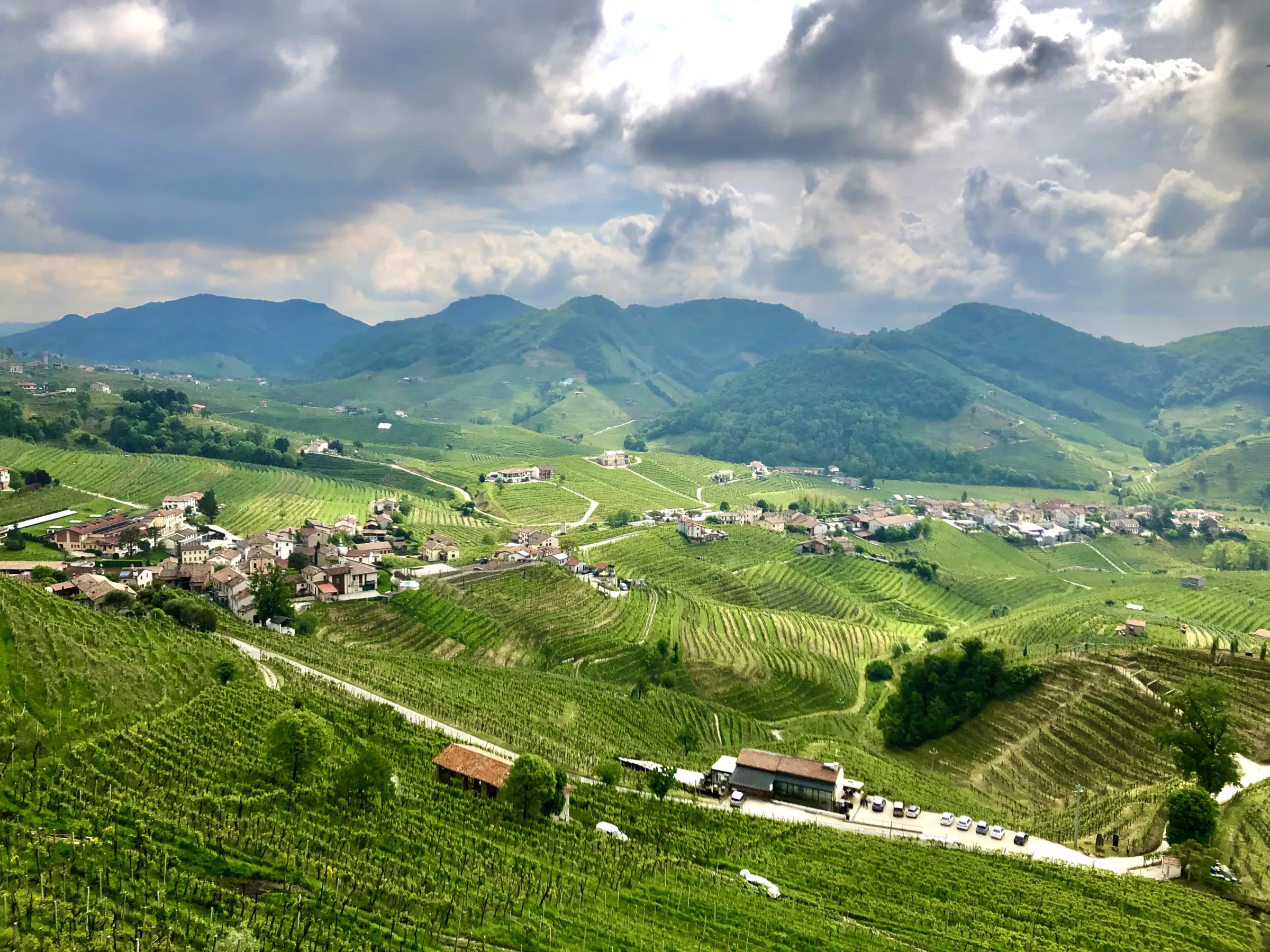 UNESCO-listed Prosecco Hills with vineyards and villages near Farra di Soligo