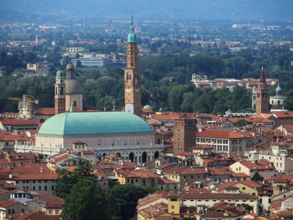 Vicenza rooftops with the Basilica Palladiana and Torre Bissara seen from Monte Berico